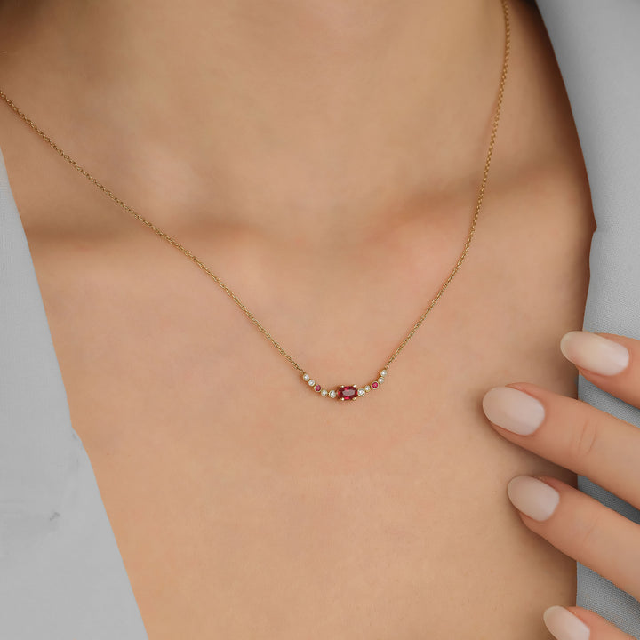 Seraphina Wing 18K Guld Halskæde m. Rubiner & Diamanter