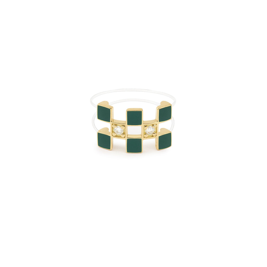 Illusion Green Lacquer Nylon 18K Gold Ring w. Lab-Grown Diamonds
