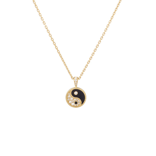 Yin Yang Small 18K Gold Necklace w. Lab-Grown Diamonds