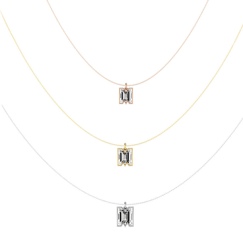Alphabet 18K Gold, Rosegold or Whitegold Inital M Pendant w. Solitaire Lab-Grown Diamond