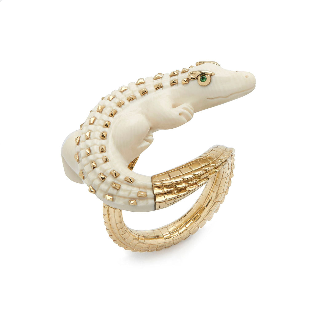 Mammoth Alligator Twist 18K Goldring m. Tsavorit