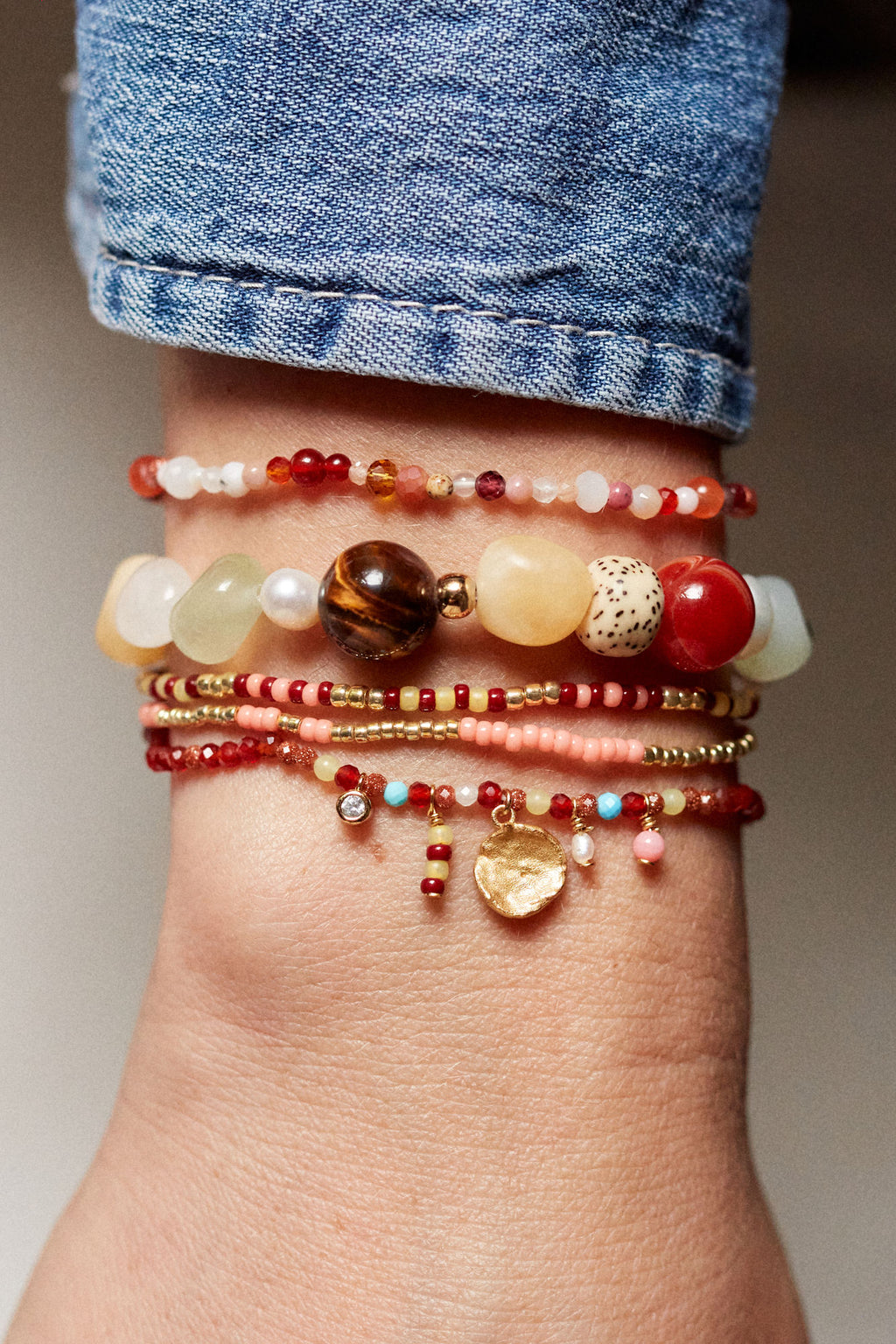 Maroon Harmony Gold Plated Bracelet w. Beads