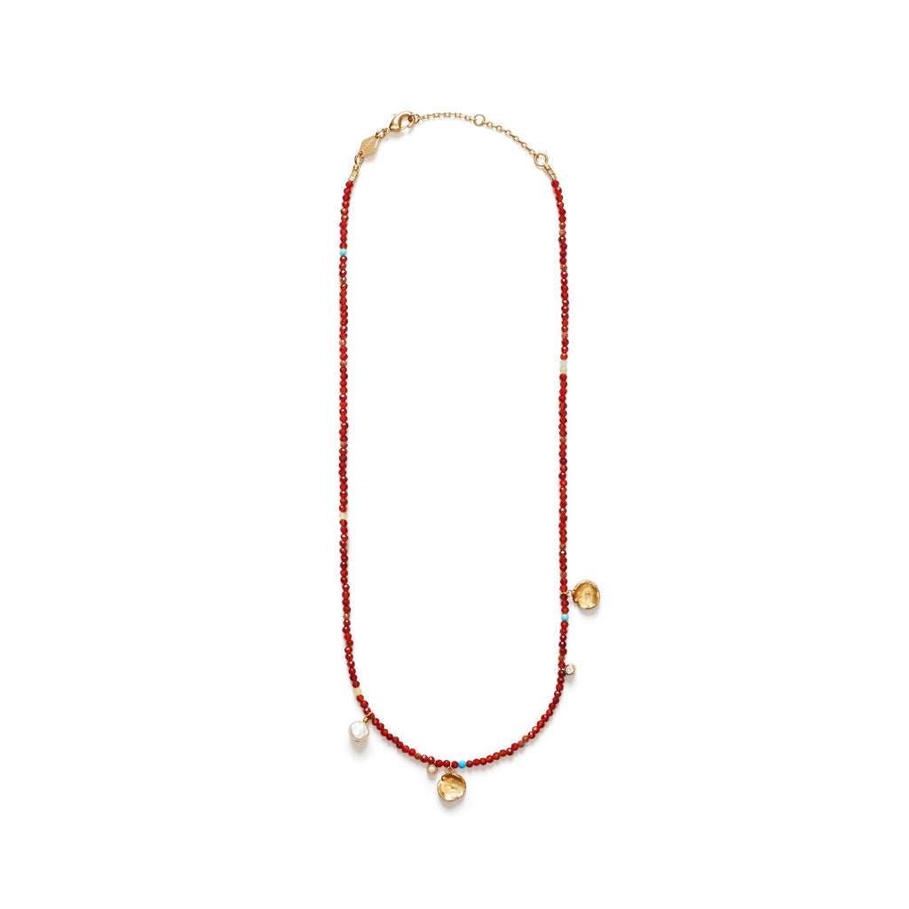 Maroon Harmony Gold Plated Necklace w. Beads