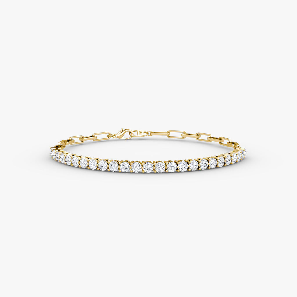 Paperclip Medium 14K Gold Tennis Bracelet w. Lab.Grown Diamonds