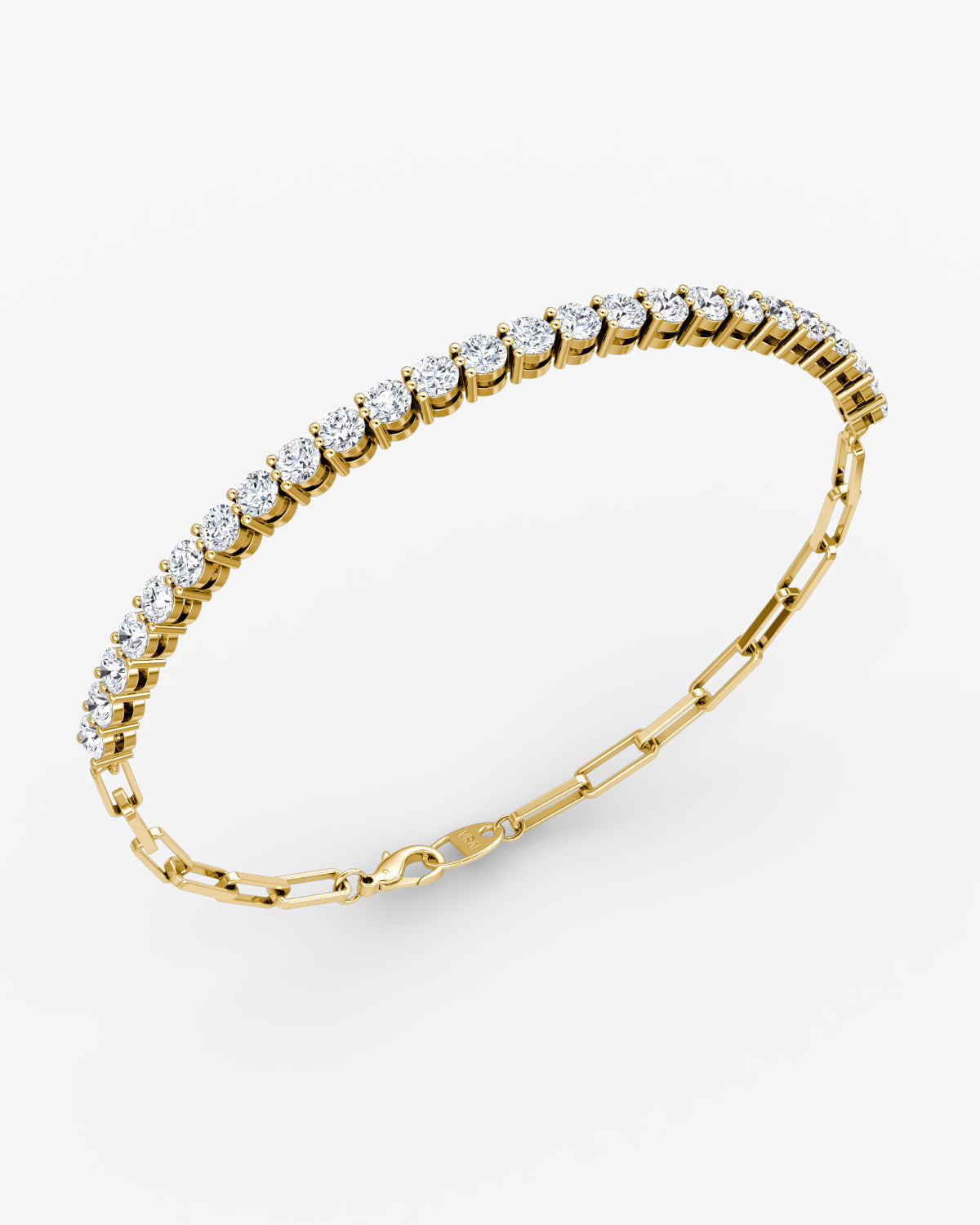 Paperclip Medium 14K Gold Tennis Bracelet w. Lab.Grown Diamonds