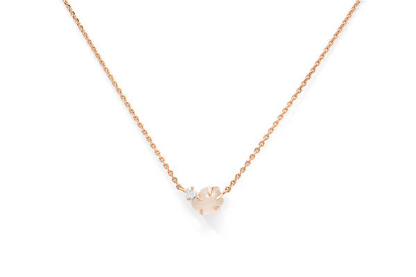 Mid Cloud 18K Rosegold Necklace w. Milkey Quartz & Diamonds