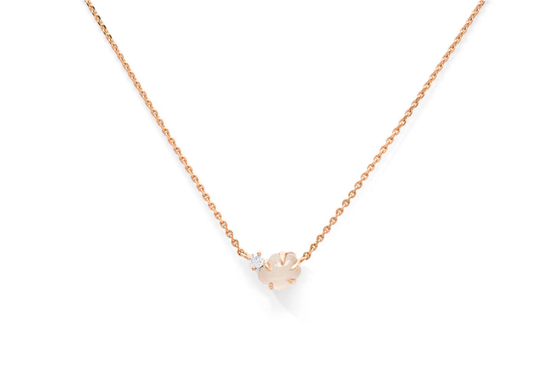 Mid Cloud 18K Rosegold Necklace w. Milkey Quartz & Diamonds