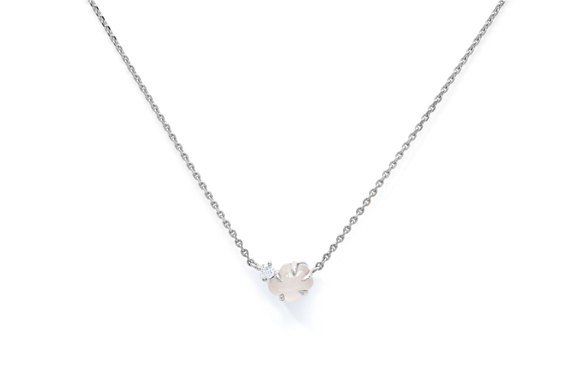 Mid Cloud 18K Whitegold Necklace w. Milkey Quartz & Diamonds