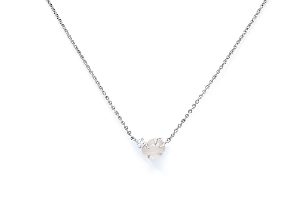 Mid Cloud 18K Whitegold Necklace w. Milkey Quartz & Diamonds
