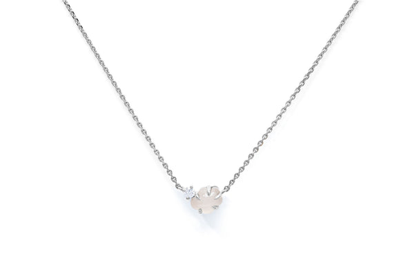 Mid Cloud 18K Whitegold Necklace w. Milkey Quartz & Diamonds