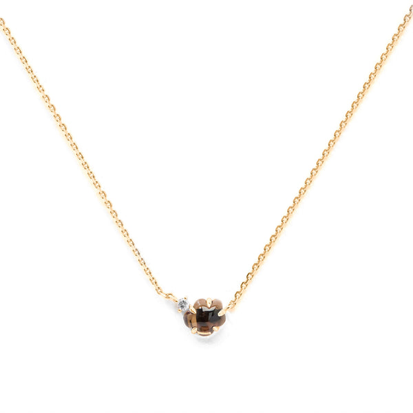 Mid Cloud 18K Gold Necklace w. Smokey Quartz & Diamonds