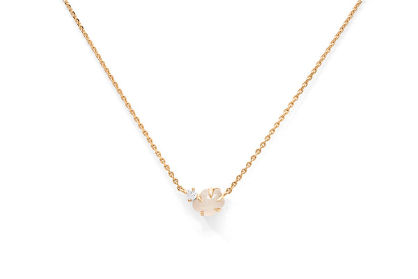 Mid Cloud 18K Gold Necklace w. Milkey Quartz & Diamonds