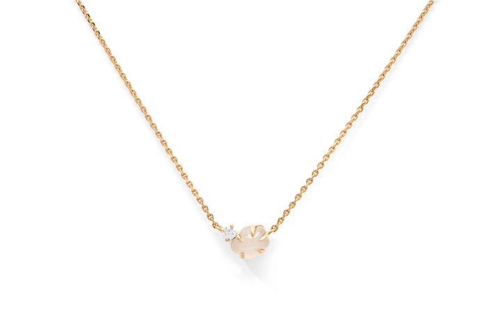 Mid Cloud 18K Gold Necklace w. Milkey Quartz & Diamonds