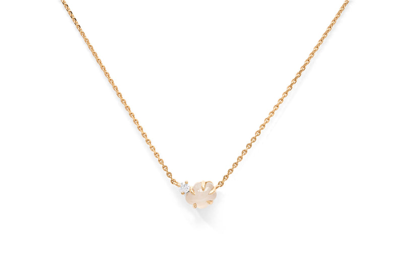 Mid Cloud 18K Gold Necklace w. Milkey Quartz & Diamonds