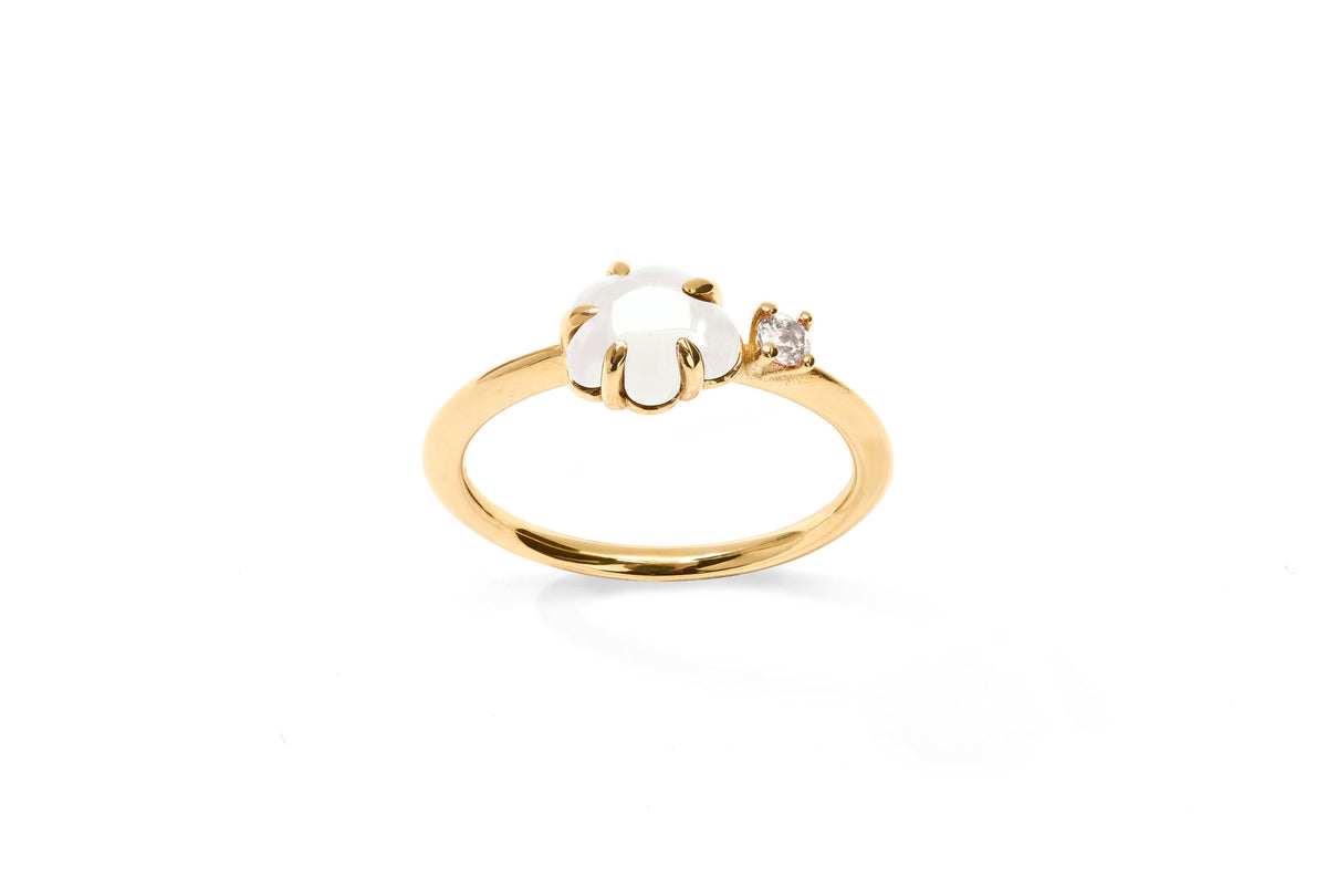 Mid Cloud 18K Guld Ring m. Milky Kvarts & Diamant