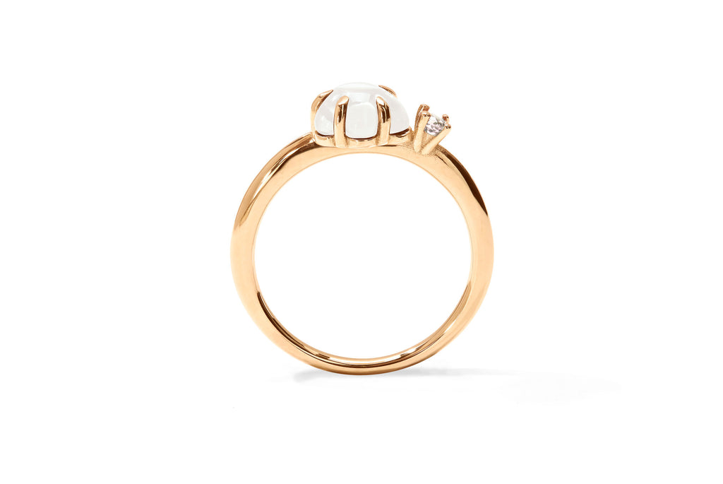 Mid Cloud 18K Rosegold Ring w. Milky Quartz & Diamond