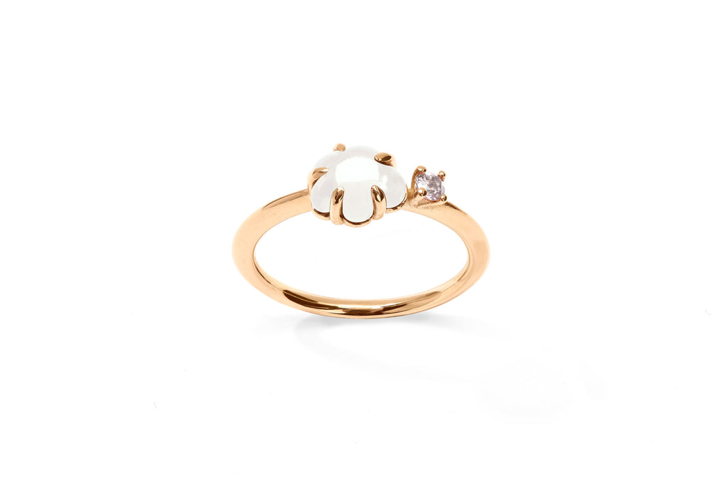 Mid Cloud 18K Rosegold Ring w. Milky Quartz & Diamond