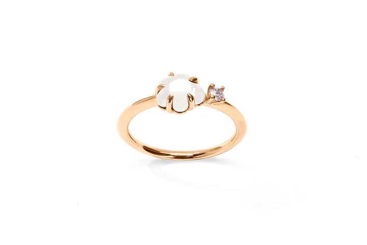 Mid Cloud 18K Rosegold Ring w. Milky Quartz & Diamond