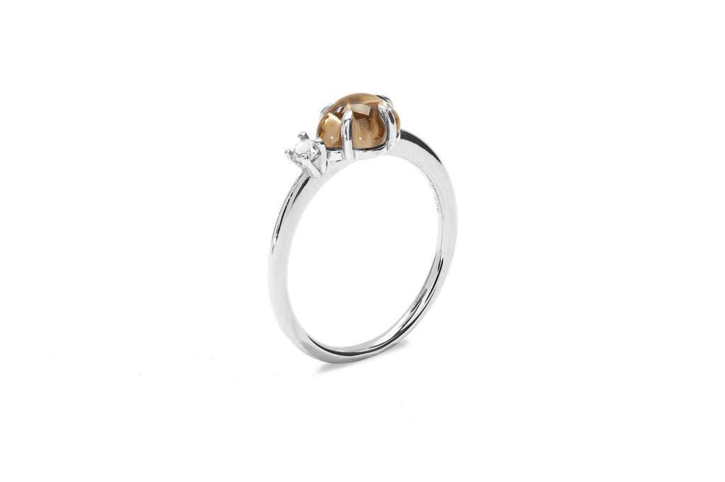 Mid Cloud 18K Whitegold Ring w. Smokey Quartz & Diamond