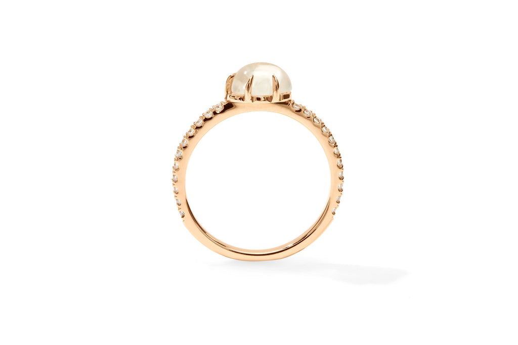 Mid Cloud Pavé 18K Rosaguld Ring m. Milky Kvarts & Diamanter