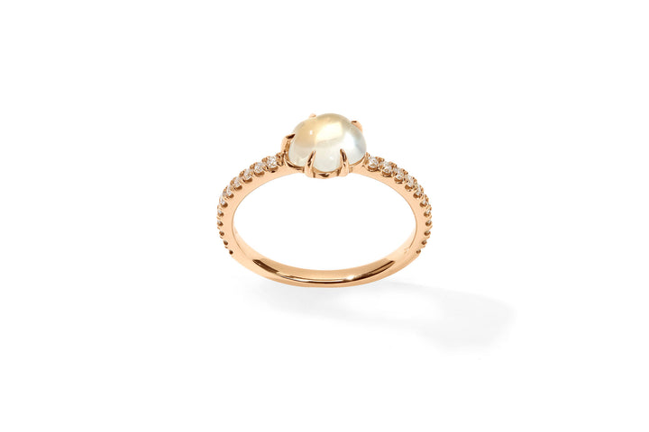 Mid Cloud Pavé 18K Rosaguld Ring m. Milky Kvarts & Diamanter