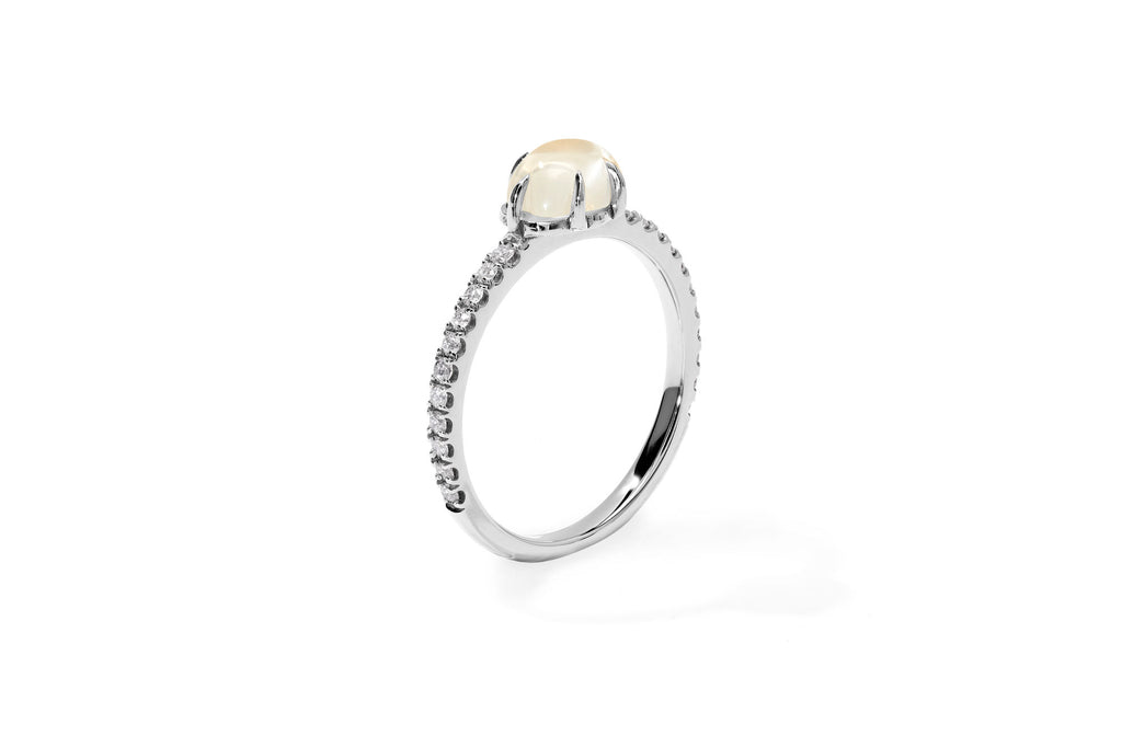 Mid Cloud Pavé 18K Hvidguld Ring m. Milky Kvarts & Diamanter