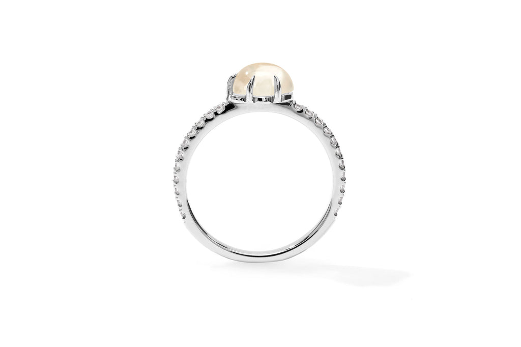 Mid Cloud Pavé 18K Hvidguld Ring m. Milky Kvarts & Diamanter