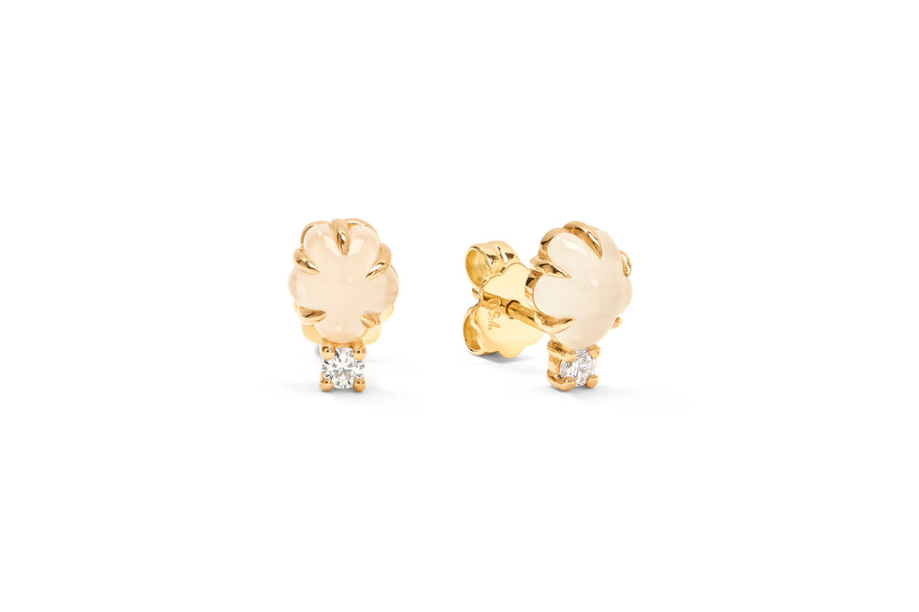 Mid Cloud 18K Gold Studs w. Milkey Quartz & Diamonds