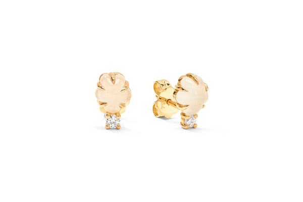 Mid Cloud 18K Gold Studs w. Milkey Quartz & Diamonds