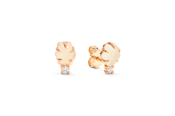 Mid Cloud 18K Rosegold Studs w. Milkey Quartz & Diamonds