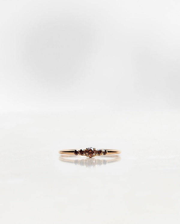 Mini Elise Gold, Whitegold or Rosegold Ring w. Dark Chocolate Diamonds