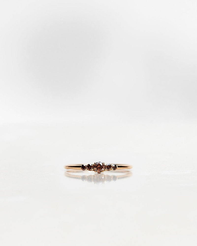 Mini Elise 18K Guld, Hvidguld eller Rosaguld Ring m. Mørke Chokolade Diamanter