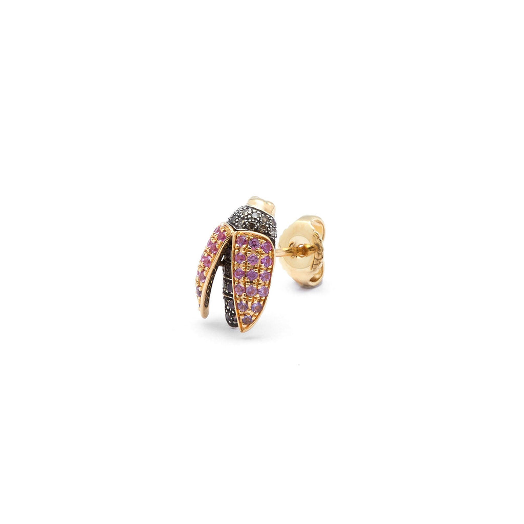 Mini Scarab Fly 18K Gold & Silver Stud w. Sapphire & Amethyst
