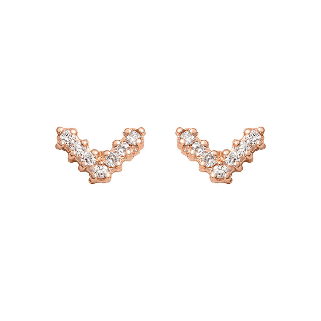 Mini V Pave 18K Rose Gold Stud w. Diamonds