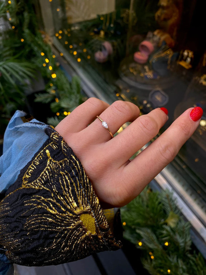 Miss Navette 14K Gold Ring w. Diamonds