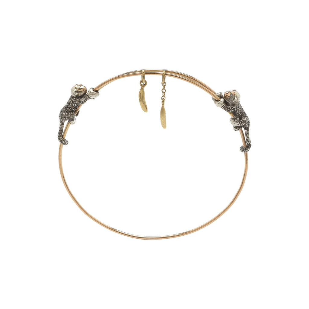 Monkey And Banana Rose Gold, Silver & Gold Bangle w. Diamonds