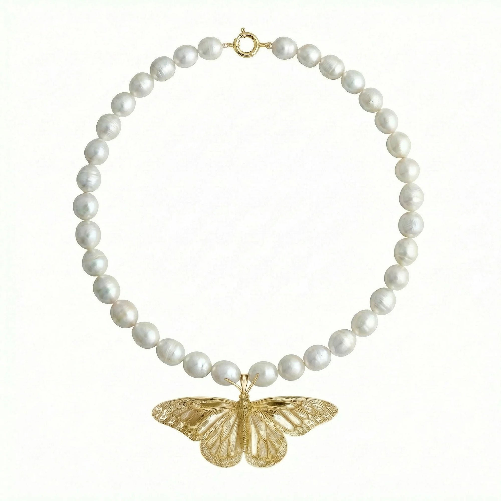 Gold Plated Monarch Necklace w. Pearls