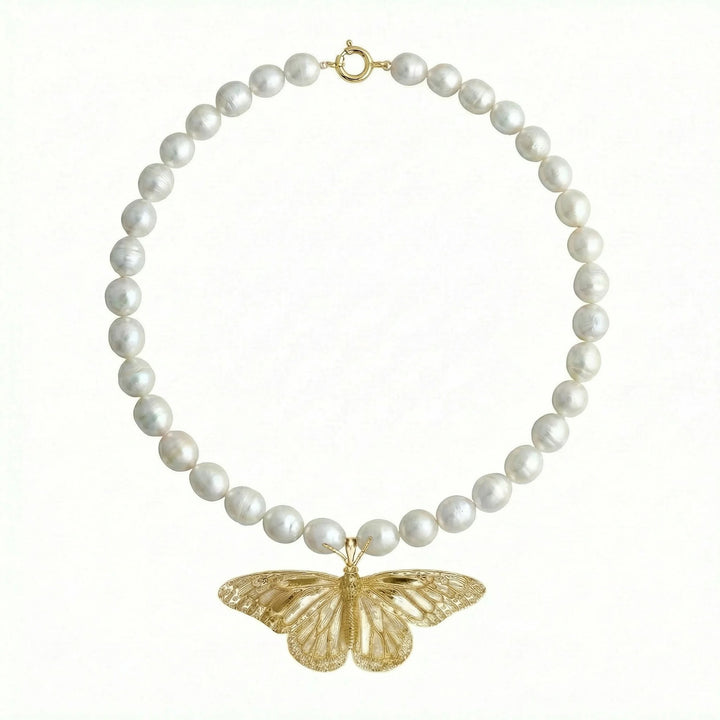 Gold Plated Monarch Necklace w. Pearls