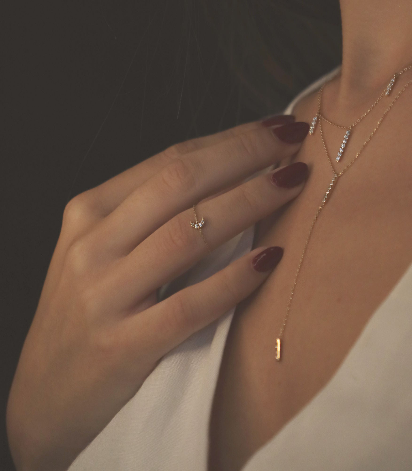 Moon Chain 18K White Gold Ring w. Diamonds