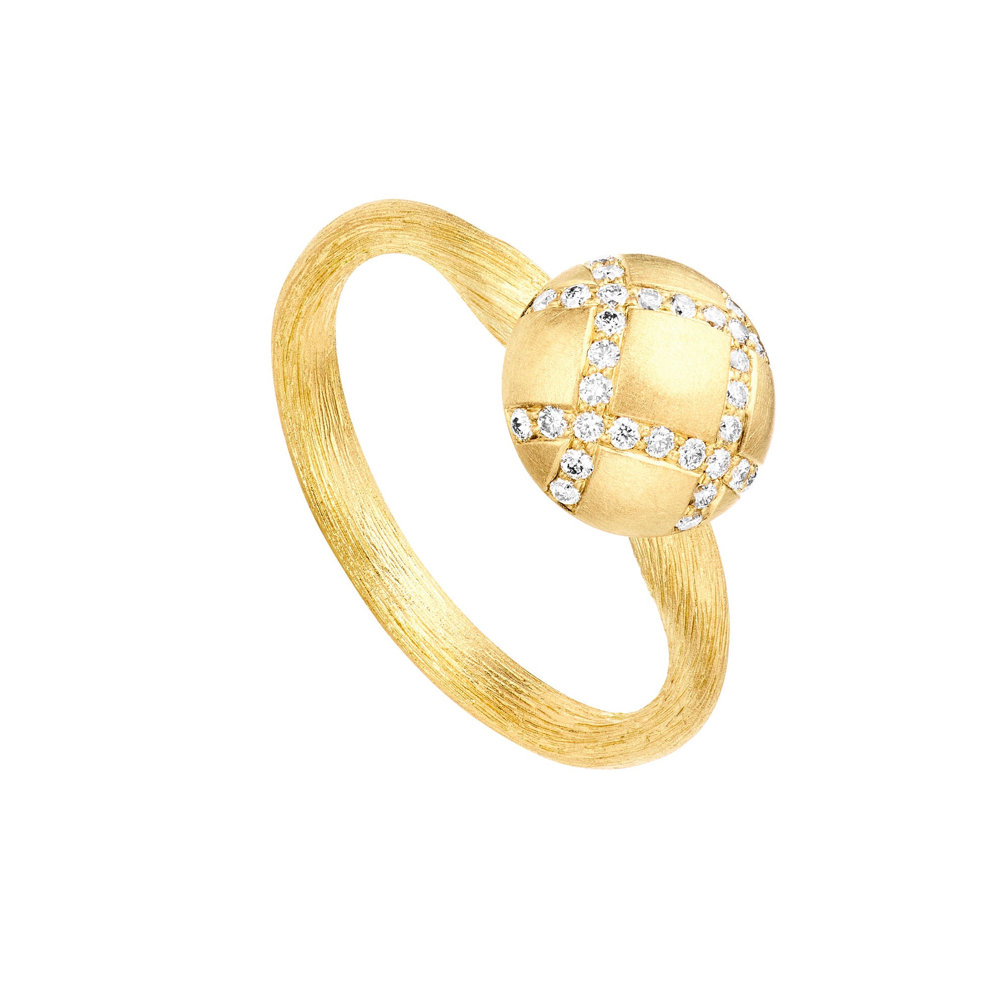 Big Mushroom Quilt 18K Gold Ring w. Diamonds