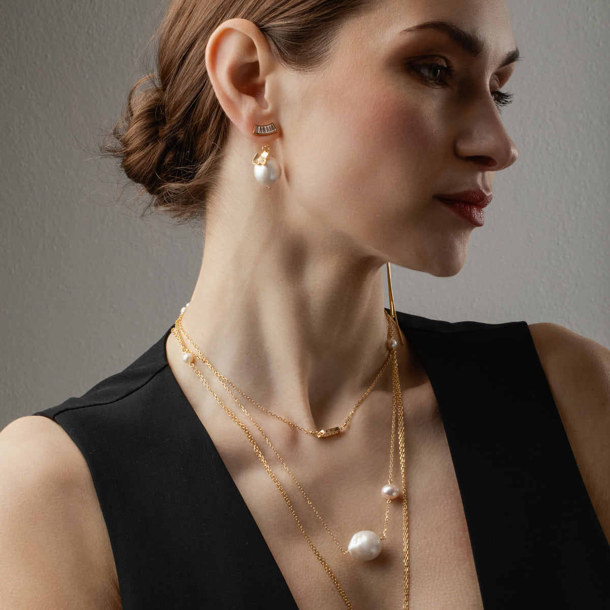 Luna 18K Gold plattierte Halskette w. Perle