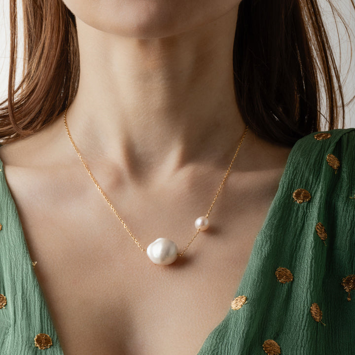 Luna 18K Gold plattierte Halskette w. Perle