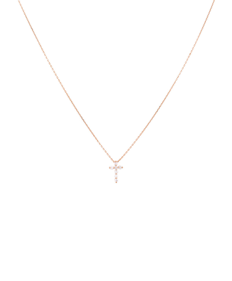 Cross 18K Gold, Whitegold or Rosegold Necklace w. 7 Diamonds