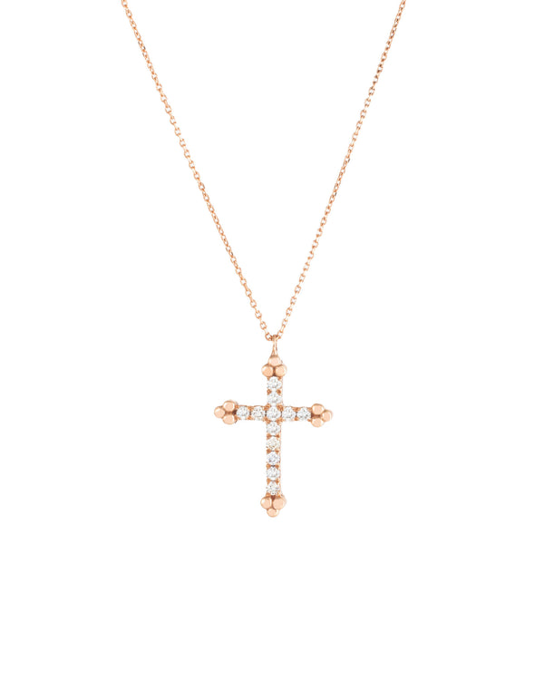 Cross 18K Gold, Whitegold or Rosegold Necklace w. 12 Diamonds