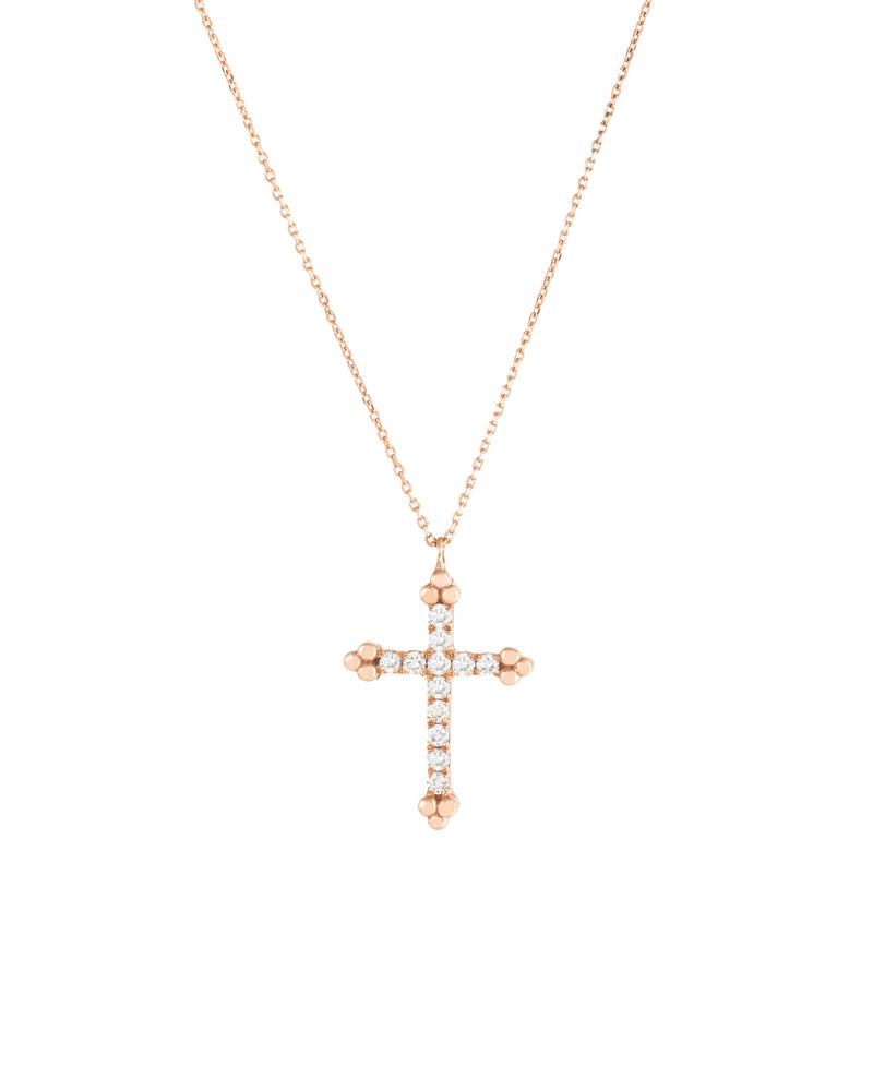 Cross 18K Gold, Whitegold or Rosegold Necklace w. 12 Diamonds
