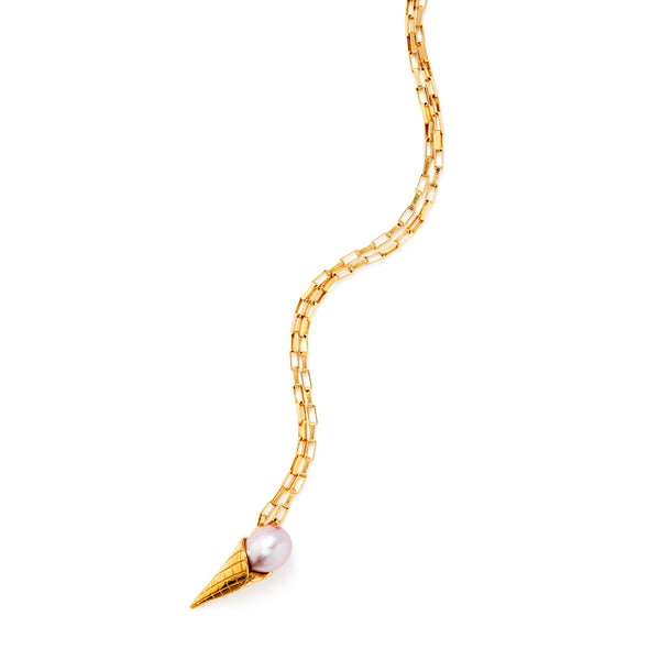 Small Ice Cream Gold Plated Necklace w. Pearl