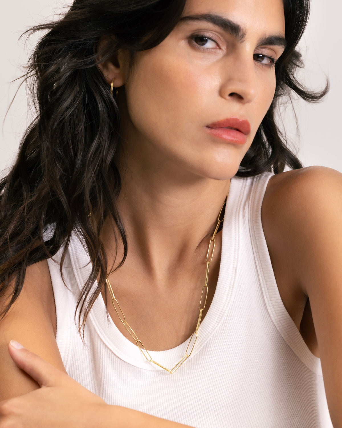 Hammered link chain 18K Gold Necklace