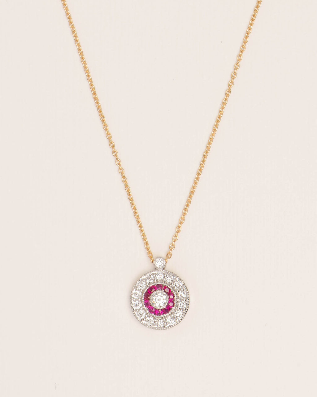 18K Gold Necklace w. Diamonds & Rubies
