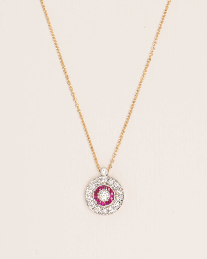 18K Gold Necklace w. Diamonds & Rubies