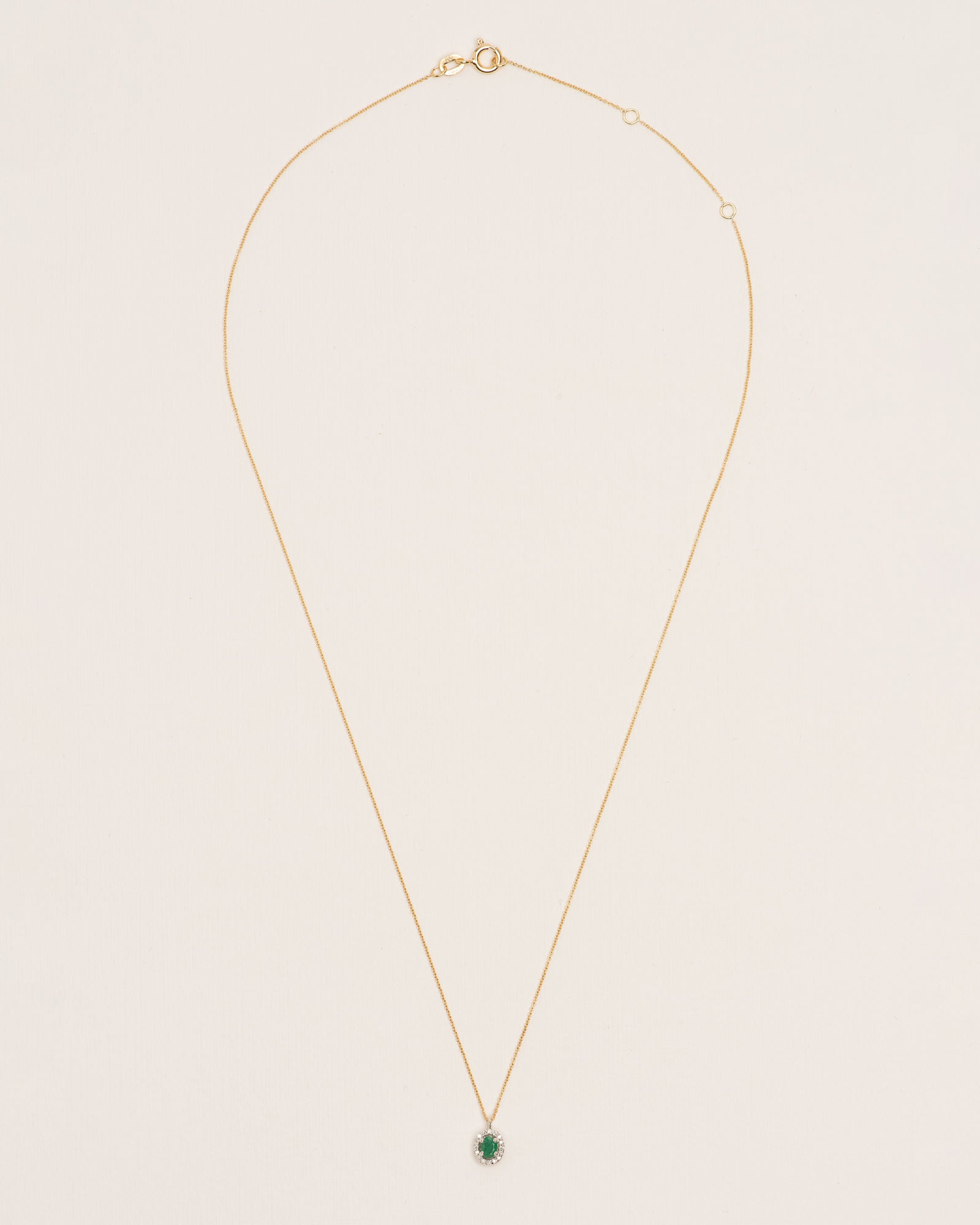 Halo 18K Gold Necklace w. Diamonds & Emeralds